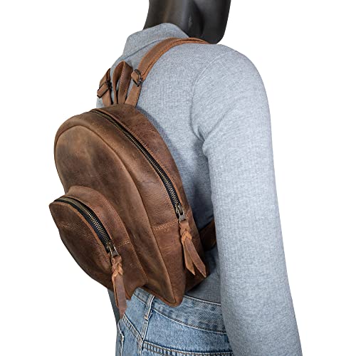 Heather's, Backpack Handmade from Full Grain Leather - Adjustable Straps - Carry, Organize and Store Notebooks, Make Up, Phone, Great for Travel - Bourbon Brown