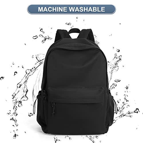 PAUBACK Black School Backpack for Girls Water Resistant High School Book Bag Simple Backpack for Teens Boys Girls, Lightweight Simple Middle School Back Pack Daypack