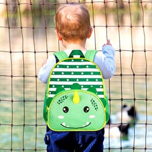 FTJCF 3PCS Toddler Backpack for Boys, 12" Dinosaur Kindergarten Bookbag, Preschool Kids School Bag with Lunch Box - Green