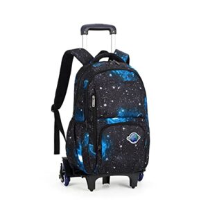 gloomall starry sky kids trolley rolling backpack primary school bookbag with wheels travel luggage (black blu starry sky)