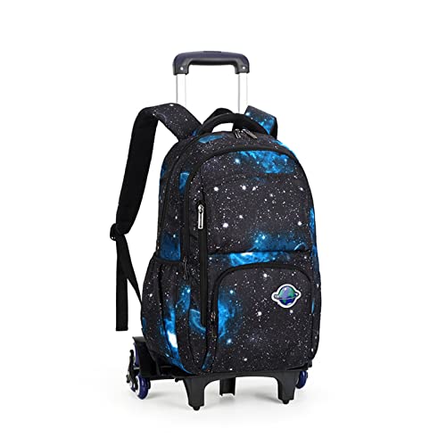 GLOOMALL Starry Sky Kids Trolley Rolling Backpack Primary School Bookbag with Wheels Travel Luggage (Black Blu Starry Sky)