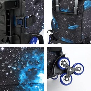 GLOOMALL Starry Sky Kids Trolley Rolling Backpack Primary School Bookbag with Wheels Travel Luggage (Black Blu Starry Sky)