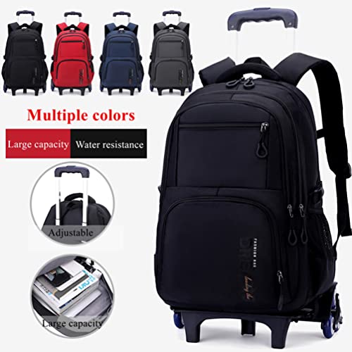 EKUIZAI Solid Color Large Capacity Trolley Bags Secondary School Boys Backpack Elementary School Outdoor Rolling Daypack with Wheels