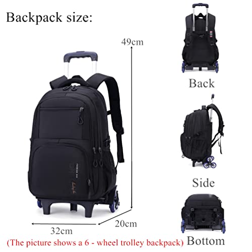 EKUIZAI Solid Color Large Capacity Trolley Bags Secondary School Boys Backpack Elementary School Outdoor Rolling Daypack with Wheels