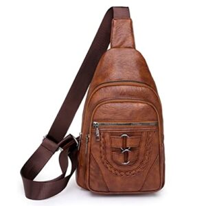 leather sling backpack chest crossbody shoulder bag travel daypack for men and women black large