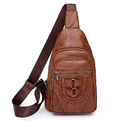 Leather Sling Backpack Chest Crossbody Shoulder Bag Travel Daypack for Men and Women Black Large