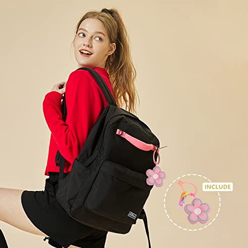 Backapck for Girls, Kids School Bag, Elementary Primary Middle Bookbag for Girls, Classic Simple Backpack, Cute Aesthetic Backpacks for Teen Girls, Lightweight Casual Daypack with Cute Pendant(Black)