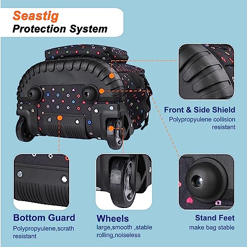 seastig Rolling Backpack 18in Wheeled Backpack Roller Backpack Carry-on Bag Laptop Backpack for Adults Kids School Trip