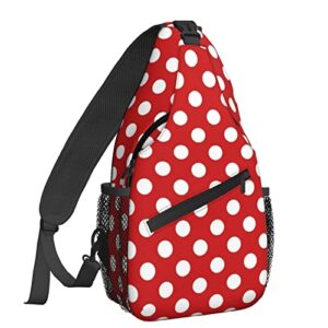 famame red white polka dot sling backpack chest bag crossbody shoulder bag gym cycling travel hiking daypack for men women