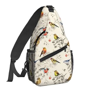 famame vintage seamless texture of little birds. watercolor painting sling backpack chest bag crossbody shoulder bag gym cycling travel hiking daypack for men women