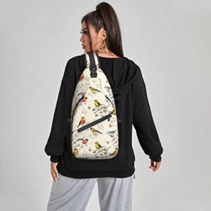 Famame Vintage Seamless Texture Of Little Birds. Watercolor Painting Sling Backpack Chest Bag Crossbody Shoulder Bag Gym Cycling Travel Hiking Daypack For Men Women