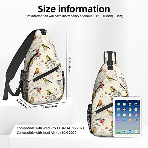 Famame Vintage Seamless Texture Of Little Birds. Watercolor Painting Sling Backpack Chest Bag Crossbody Shoulder Bag Gym Cycling Travel Hiking Daypack For Men Women