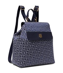 tommy hilfiger camilla ii flap backpack-square monogram jacquard navy/white one size