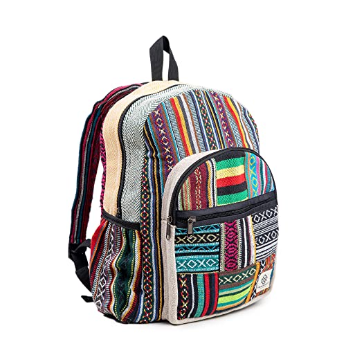 Large Hemp Backpack Bag - Multi Functional Pocket Knapsack Eco Friendly Unisex Hiking Casual Daypack Bag Durable Rucksack by Freakmandu