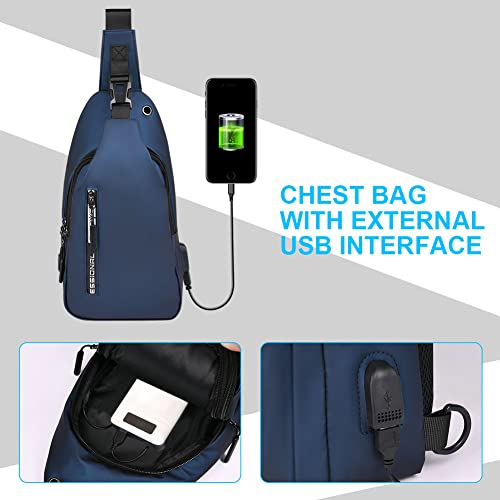 Aucuu Sling Bag for Men with USB Charging Port, Chest Bag Crossbody Shoulder Bag for Men, Waterproof Backpack for Hiking, Cycling, Travel (Blue)