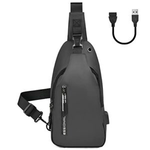aucuu sling bag, chest bag with usb charging port, men women lightweight crossbody for hiking, cycling, traveling (grey)