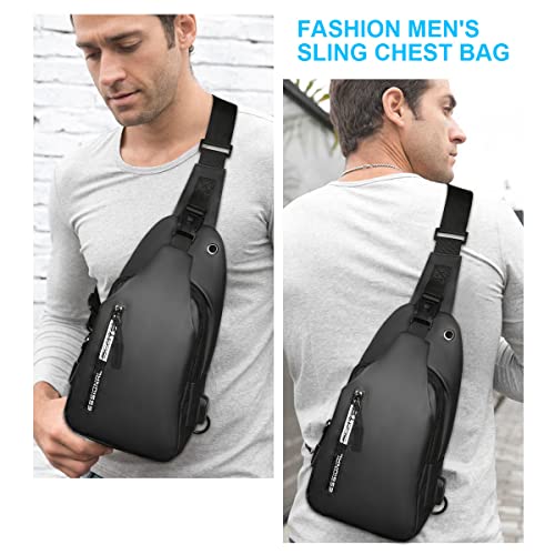 Aucuu Sling Bag, Chest Bag with USB Charging Port, Men Women Lightweight Crossbody for Hiking, Cycling, Traveling (Grey)