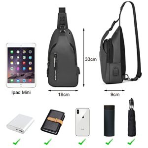 Aucuu Sling Bag, Chest Bag with USB Charging Port, Men Women Lightweight Crossbody for Hiking, Cycling, Traveling (Grey)