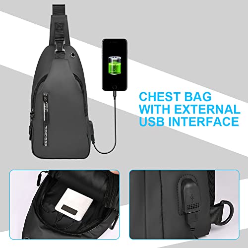 Aucuu Sling Bag, Chest Bag with USB Charging Port, Men Women Lightweight Crossbody for Hiking, Cycling, Traveling (Grey)