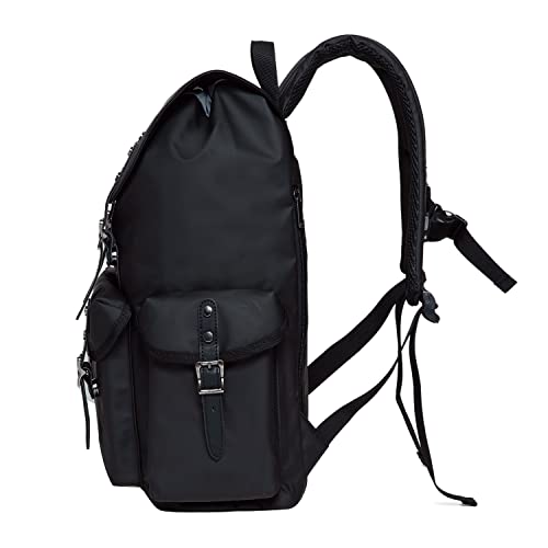KAUKKO Vintage Casual polyster and Leather Rucksack Backpack(03-LEATHER BLACK)