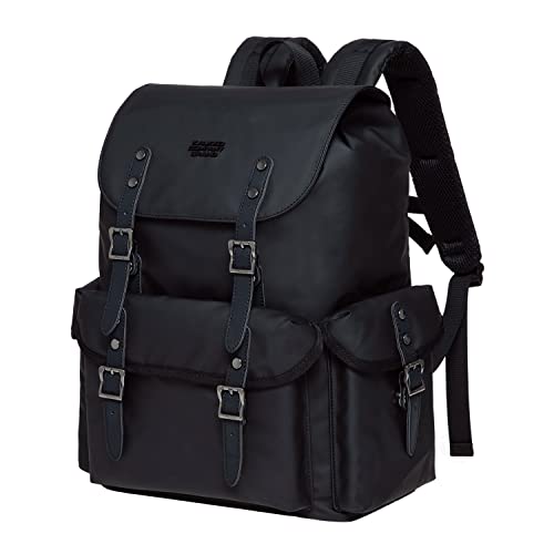 KAUKKO Vintage Casual polyster and Leather Rucksack Backpack(03-LEATHER BLACK)