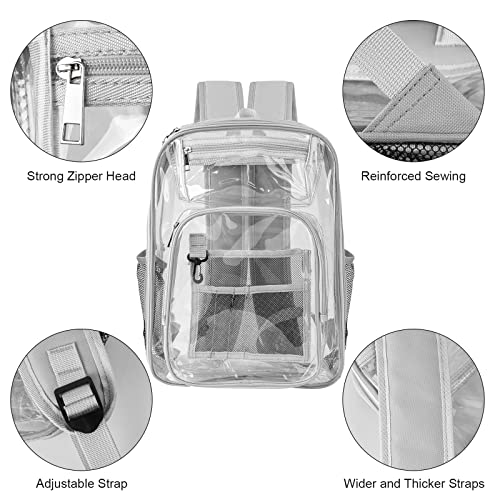 ANSUN Clear Backpack, Large Heavy Duty PVC Transparent Backpack for Kids and Adults, See Through With Reinforced Straps Clear Bookbag for School, Sports, Work, Travel, College, grey