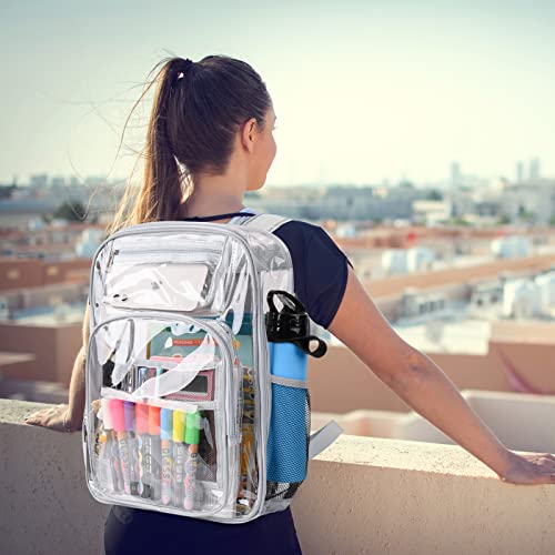 ANSUN Clear Backpack, Large Heavy Duty PVC Transparent Backpack for Kids and Adults, See Through With Reinforced Straps Clear Bookbag for School, Sports, Work, Travel, College, grey