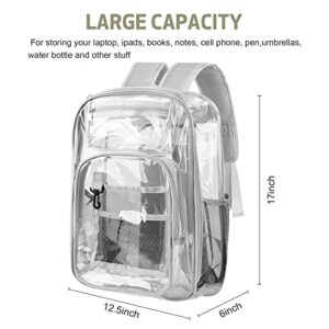 ANSUN Clear Backpack, Large Heavy Duty PVC Transparent Backpack for Kids and Adults, See Through With Reinforced Straps Clear Bookbag for School, Sports, Work, Travel, College, grey