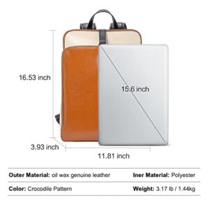 CLUCI Leather Laptop Backpack Purse for Women 15.6 Inch Travel Computer Backpack Work Bag Daypack Brown With Off-white