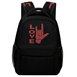 ASL I Love You Sign Language Laptop Backpack Fashion Shoulder Bag Travel Daypack Bookbags for Men Women