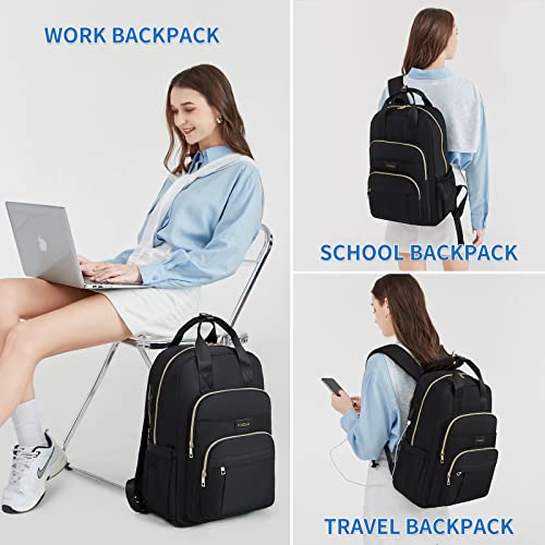 WISEILD Laptop Backpack for Travel Daypack Teacher Work Backpack with USB Port, Fits 15.6 Inch Laptop(Black)