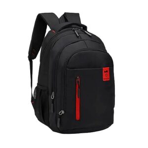 luke sports heavy duty notebook backpack black and red three front pockets two side pockets scratch-proof fabric