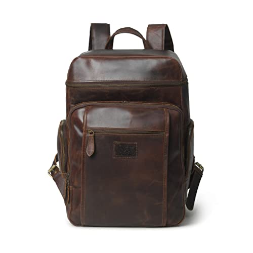 Timester laptop travel backpack for men full frain leather large backpack for highschool. Brown