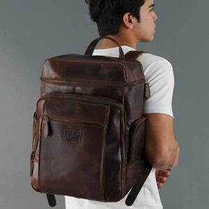 Timester laptop travel backpack for men full frain leather large backpack for highschool. Brown