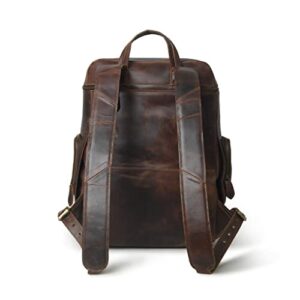 Timester laptop travel backpack for men full frain leather large backpack for highschool. Brown