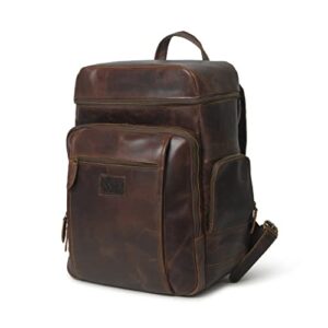 Timester laptop travel backpack for men full frain leather large backpack for highschool. Brown