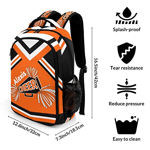 Anneunique Cheerleading Orange Backpack Custom Name Large Capacity Shoulder Bags for Sports Party
