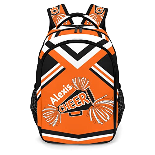 Anneunique Cheerleading Orange Backpack Custom Name Large Capacity Shoulder Bags for Sports Party