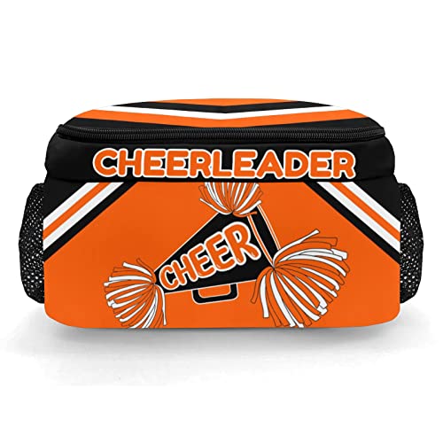 Anneunique Cheerleading Orange Backpack Custom Name Large Capacity Shoulder Bags for Sports Party