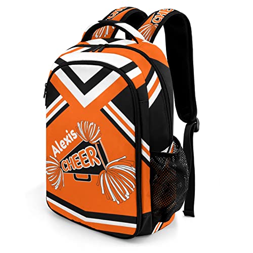 Anneunique Cheerleading Orange Backpack Custom Name Large Capacity Shoulder Bags for Sports Party