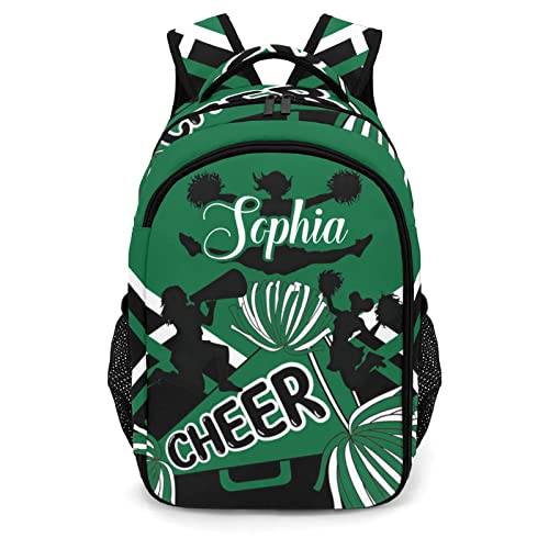 Anneunique Personalized Name Cheerleaders Backpack Name Casual Bag Daypack Cheer Pom Green Black