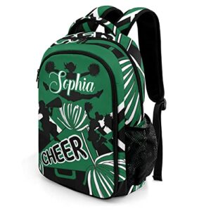 Anneunique Personalized Name Cheerleaders Backpack Name Casual Bag Daypack Cheer Pom Green Black