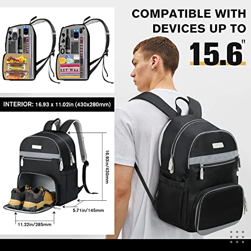 Dadanism Laptop Backpack 15.6 Inch, Travel Backpack with Shoes Compartment Anti Theft Water Resistant Business Carry-On Gym Backpack for Men Women, Hiking College Computer Bag, Black/Gray