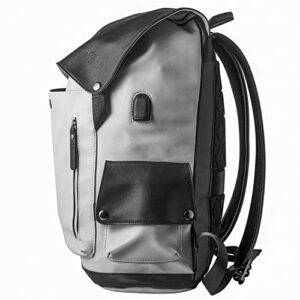 WAYWARDSON Vegan Leather Men’s Backpack Travel Bag for Business Trips and Excursions Back Strap and Laptop Sleeve Included (Black and White)