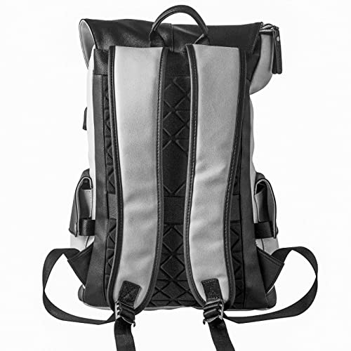 WAYWARDSON Vegan Leather Men’s Backpack Travel Bag for Business Trips and Excursions Back Strap and Laptop Sleeve Included (Black and White)