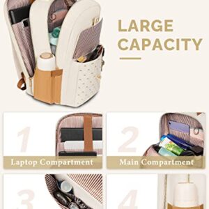 MATEIN Computer Backpack for Women, Large Anti Theft TSA 17 Inch Laptop Backpack with USB Charging Port, Durable Water Resistant Cute College Backpack Casual Daypack Purse for Work Travel, Beige