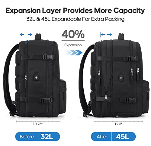 Large Travel Laptop Backpack, Expandable 45L Carry On Backpack Water Resistant Airline Approved Business Work Computer Bag Gifts for Men & Women Fits 17 Inch Notebook