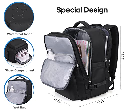 Large Travel Laptop Backpack, Expandable 45L Carry On Backpack Water Resistant Airline Approved Business Work Computer Bag Gifts for Men & Women Fits 17 Inch Notebook