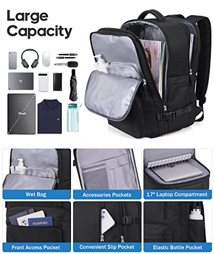 Large Travel Laptop Backpack, Expandable 45L Carry On Backpack Water Resistant Airline Approved Business Work Computer Bag Gifts for Men & Women Fits 17 Inch Notebook