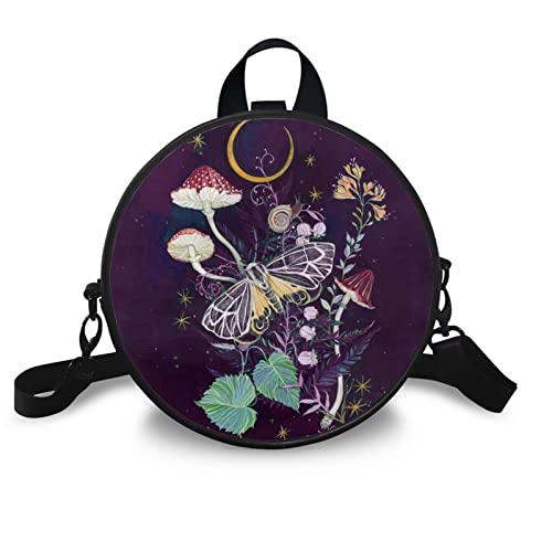 Showudesigns Butterfly Mushroom Mini Backpacks for Girls Teen Round Purses Small Crossbody Bags School Bags Travel Daypack Trip Shoulder Bag Moon Night Tote Handbags Purple Messenger Bags